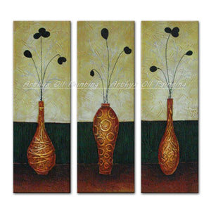 3 Pcs/set Combination Hand Painted Modern Wall Art Home Decoration Abstract Flowers Vase Oil Paintings On Canvas For Living Room