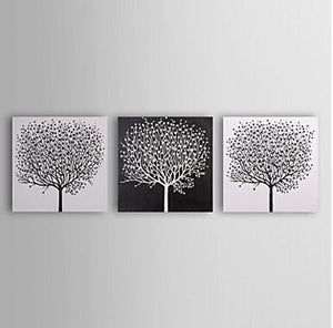 3 pcs Hand Painted Canvas Painting-Black White Trees- Floral Oil Painting Wall Art-Modern Canvas Art Wall Decor