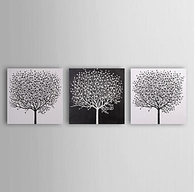 3 pcs Hand Painted Canvas Painting-Black White Trees- Floral Oil Painting Wall Art-Modern Canvas Art Wall Decor
