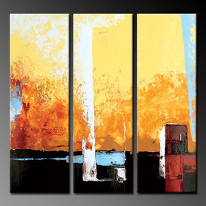 3 pcs Hand Painted Modern Abstract Yellow Canvas Oil Painting Wall Art for Home Decor Bed Room Art Wall Decorations