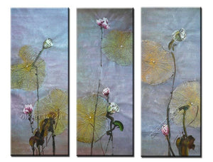 Lotus"decorative Original Impressionism handmade oil painting 3 panel wall art home Decoration with high quality 3 pcs 3 set