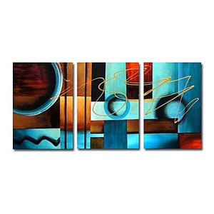 3 pcs Hand Painted Colorful Geometric Modern Abstract Oil Painting Canvas Wall Art for Home Decor Living Room Wall Decorations