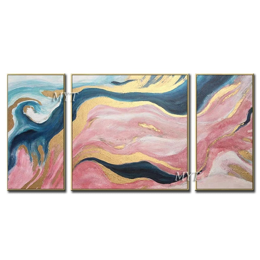 Newest Gold Abstract Triptych Handmade 3 PCS Oil Painting Canvas Wall Art Modern Home Wall Decor Paintings Art 3 Panels Wall Art