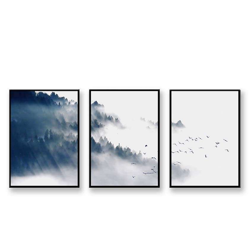 China Style Ink painting Abstract oil painting Handmade on canvas 3 pcs conbimation landscape wall art picture for living room