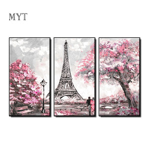 Eiffel-Tower 100% Hand Painted Oil Painting Home Decoration High Quality Abstract Painting Pictures 3 PCS As 1 Set