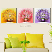 Load image into Gallery viewer, 3 Pcs Modern thick bright flower oil painting yellow pink purple Hand Wall Art Canvas Home Decoration Picture For Living Room