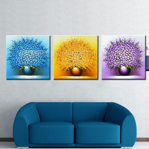 3 Pcs Modern thick bright flower oil painting yellow pink purple Hand Wall Art Canvas Home Decoration Picture For Living Room