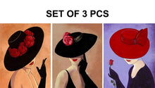 Load image into Gallery viewer, Figure art abstract Woman in black with red hat Hand painted Oil painting modern artwork for living room wall decor SET OF 3 PCS