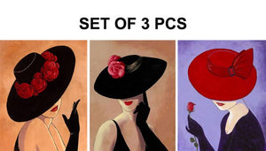 Figure art abstract Woman in black with red hat Hand painted Oil painting modern artwork for living room wall decor SET OF 3 PCS