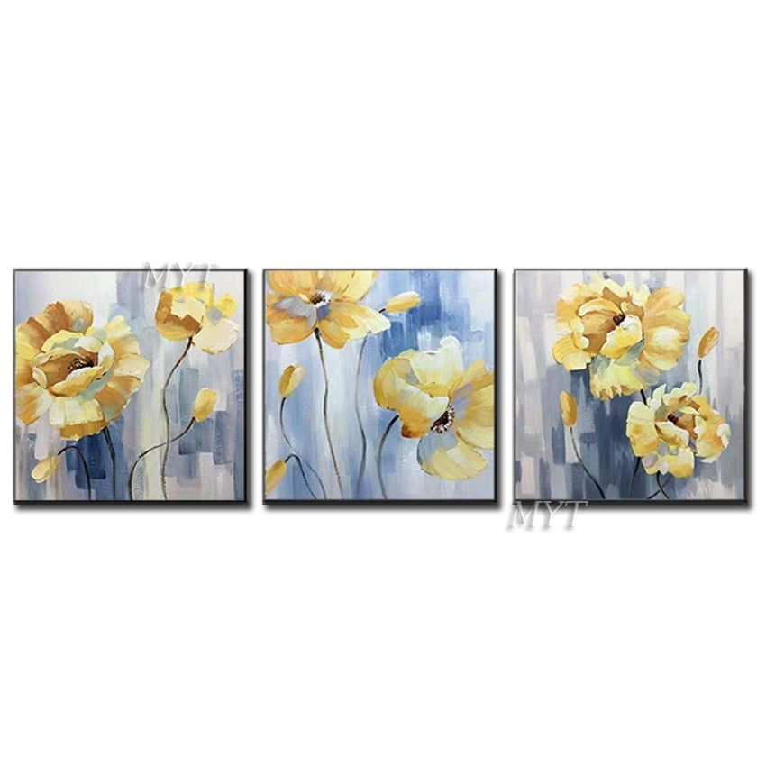 3 PCS Flowers Unframed 100% Hand Painted Modern Oil Painting Abstract Acrylic Unframed Simple Color Wall Canvas Art For Bedroom