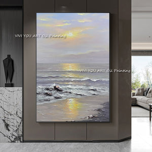 100% Handmade Romantic Abstract Sunset Ocean oil painting Thick Canvas Modern Handpainted Gift for Home Living Room Decoration