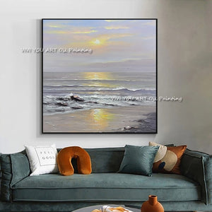 100% Handmade Romantic Abstract Sunset Ocean oil painting Thick Canvas Modern Handpainted Gift for Home Living Room Decoration