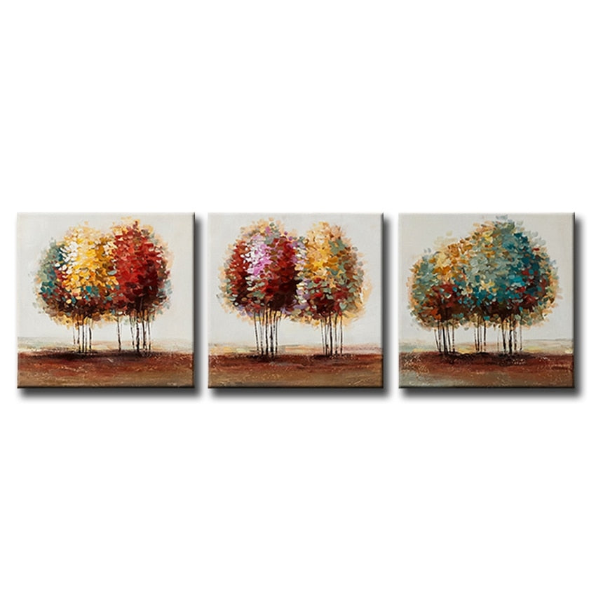 3 pcs  color trees Home Decor Abstract pictures Oil Painting On Canvas Handmade acrylic wall decor Art For living Room Unframed