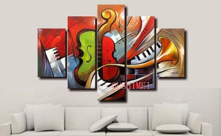 Handmade 5 Pcs Modern Music Picture On Canvas Oil Painting For Living Room Wall Art Free Shipping Pictures Abstract Landscape