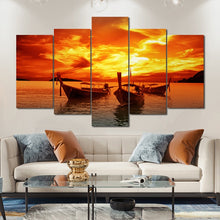 Load image into Gallery viewer, 5 Panels/Set Sunset Boat Landscape Pictures Canvas Painting Posters And Prints Wall Art For Living Room Decoration