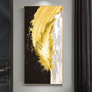 Golden Feather Posters Abstract Canvas Painting Wall Art Pictures For Living Room Indoor Decoration Black and White Home Decor