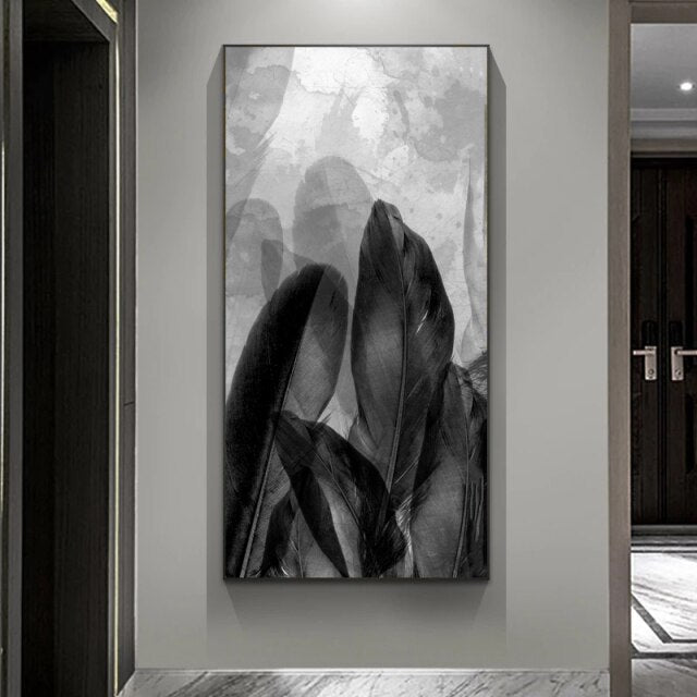 Golden Feather Posters Abstract Canvas Painting Wall Art Pictures For Living Room Indoor Decoration Black and White Home Decor