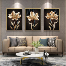 Load image into Gallery viewer, Golden Black Flower Poster Light Luxury Abstract Wall Art Canvas Print Modern Painting Wall Pictures for Living Room Home Decor