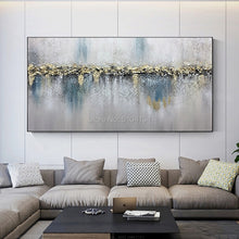 Load image into Gallery viewer, Large Hand Painted thick knife abstract Gold and Blue oil painting gorgeous Canvas Painting home Living Room Decor Artworks