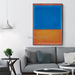 Hand Painted Mark Rothko Oil Painting Modern Canvas Painting for Living Room Hand Painted Abstract Blue and Orange Oil Painting
