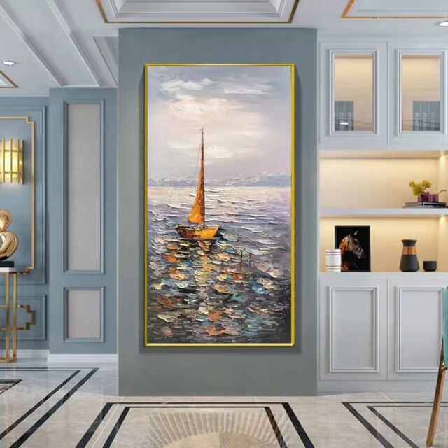 Hand-painted abstract oil painting, knife painter residence decoration, hand-painted, seascape painting, wall painting