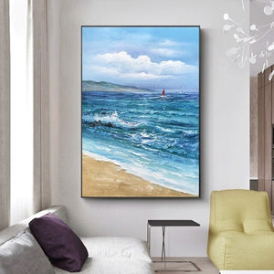 Hand-painted abstract oil painting, knife painter residence decoration, hand-painted, seascape painting, wall painting