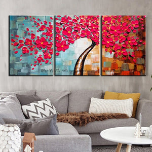3 piece wall art decor red tree abstract knife acrylic flower painting for sale abstract canvas oil painting for living room