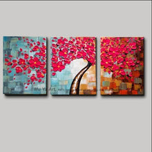 Load image into Gallery viewer, 3 piece wall art decor red tree abstract knife acrylic flower painting for sale abstract canvas oil painting for living room