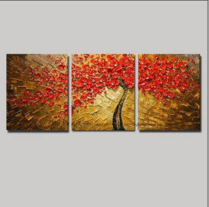3 piece wall art decor red tree abstract knife acrylic flower painting for sale abstract canvas oil painting for living room