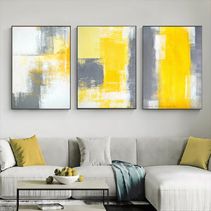 3 piece canvas painting abstract oil painting handmade yellow grey wall art canvas wall pictures for living room home decor