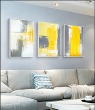 Load image into Gallery viewer, 3 piece canvas painting abstract oil painting handmade yellow grey wall art canvas wall pictures for living room home decor