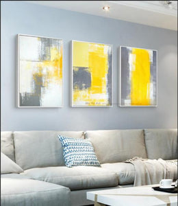 3 piece canvas painting abstract oil painting handmade yellow grey wall art canvas wall pictures for living room home decor