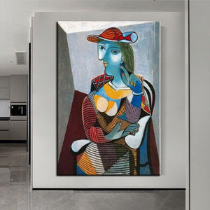 100% Hand Painted Famous Pablo Picasso Painting Women Painting Sitting Mary Thal Canvas Oil Painting Wall Art Home Decor