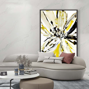 100% Hand painted Scandinavian Home Decor Modern Abstract Canvas Painting Yellow Flower for  Living Room Dining Room Bedroom