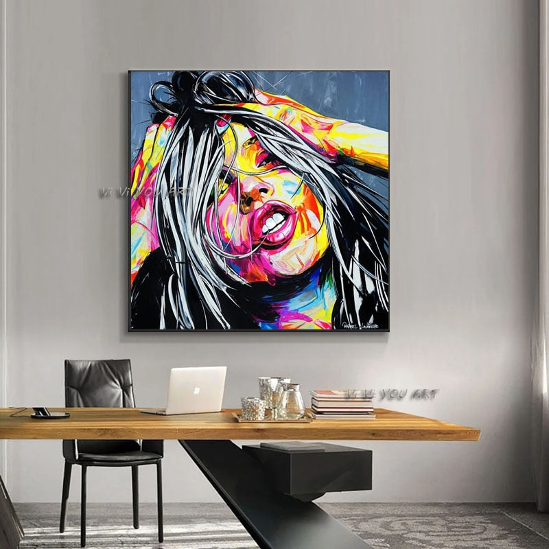 Hand Painted Palette Knife Portrait Face Canvas Oil Painting Acrylic Wall Art Picture For Living Room Home Decor