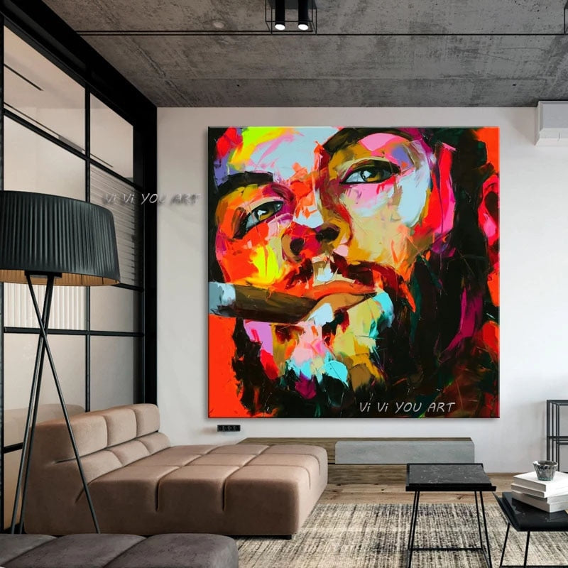Abstract Oil Painting Francoise Nielly Style  Wall Art Portrait Palette Knife Face Painting  Figure On Canvas