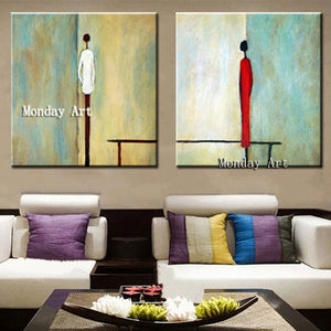 Aritist Hand painted Large 2 Panel Acrylic Painting Abstract Man Woman Figure Oil Paintings on Canvas Modern figure oil painting