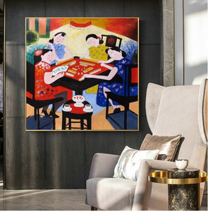 Oil Painting on Canvas Hand-painted Chinese Paintings paintings Mahjong for living room wall decoration