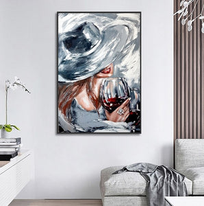 Hand Painted Knife Painting  Red Wine Worth Keeping Thickness Oil Painting On Canvas For Kitchen Bar Wall Decoration