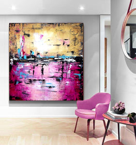 Large Abstract Purple art, Handmade Abstract Painting Modern Art Pink Purple Black Painting on Canvas
