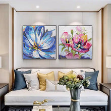 Load image into Gallery viewer, Modern Artist Painted Abstract Blue Red Flower Oil Painting On Canvas Wall Art Frameless Picture Decor For Living Room Home Gift