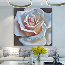 Load image into Gallery viewer, 100% Hand Painted Big White Rose Art Oil Painting On Canvas Wall Art Wall Adornment Pictures Painting For Living Room Home Decor