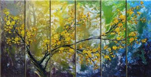 6pcs Hand painted oil painting Modern Canvas Art Wall Decor Yellow Cherry Blossoms I-Landscape Oil Painting Wall Art