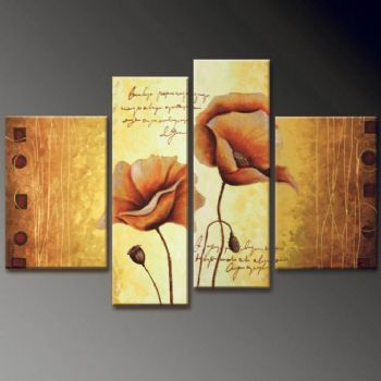 4 Pieces Hand Painted Oil Painting Stylish Poppies II-Modern Oil Painting On Canvas Art Wall Decor-Floral Oil Painting Wall Art