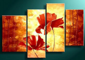 4 pcs Hand Painted Oil Painting Poppy Blossom II-Modern Oil Painting On Canvas Art Wall Decor-Floral Oil Painting Wall Art