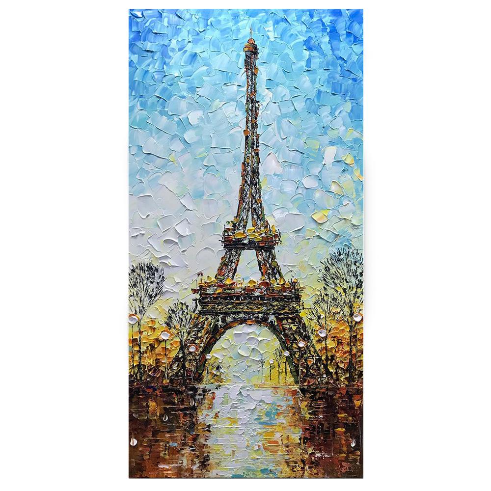 Hand Painted Tower 3D Paintings On Canvas Landscape Wall Art 100% Hand Painted Modern Large Artwork Vertical Oil Paintings