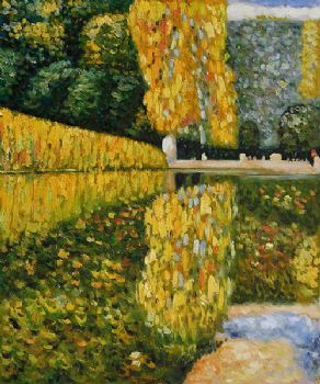 Hand painted canvas art Schonbrunn Park-Gustav Klimt oil painting-Waterside Scene canvas wall pictures for living rooms