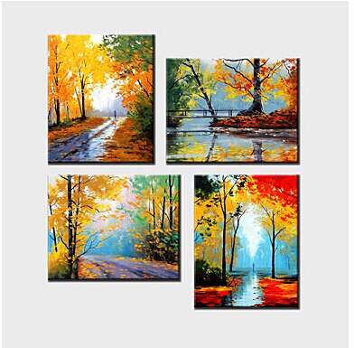 4 Piece Hand Painted Modern Landscape Scenery Canvas Oil Paintings Wall Decor Abstract Landscape canvas Wall art  for Home Decor