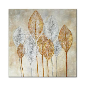 Hand Painted Golden Leaves Oil Paintings On Canvas Abatract Wall Pictures Pop Art Posters For Living Room Home Decoration