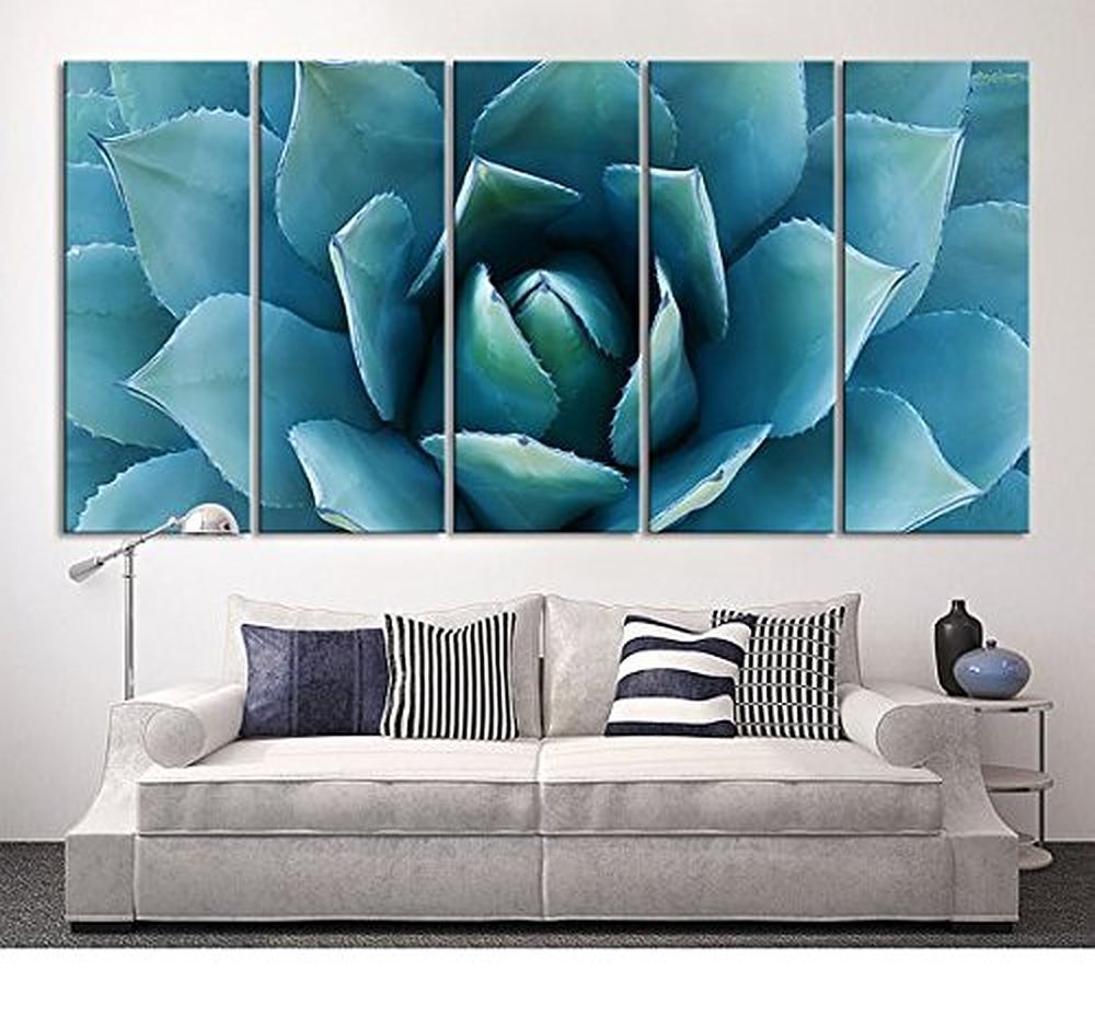 5 Piece Large Wall Art Blue Agave Canvas Prints Agave Flower Large Art Canvas Printing wall pictures for living room bedroom